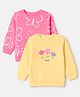 Babyhug 100% Cotton Heavy Gauge Terry Knit Sweatshirts with Full Sleeves and Flower & Butterfly Print Pack of 2 - Pink & Yellow