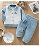 Mark & Mia Full Sleeves Front Open Co-ord Shirt & Pajama Winter Wear Night Suit with Puppy Patch - Blue
