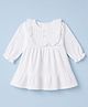 ToffyHouse Cotton Woven Full Sleeves One Piece Dress with Lace Embroidery - White