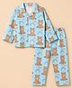 Babyhug Cotton Knit Front Open Full Sleeves Pyjama Co-Ords Set With Bear Print - Blue