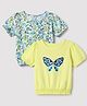 Honeyhap Premium 100% Cotton Knit Tops with Half Sleeves and Butterfly Print with Bio Finish Pack of 2 in Bright White, Charlock
