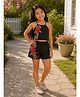 Woonie Cotton Woven Sleeveless Floral Embroidered  Top & Shorts Set - Black