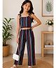 Woonie Cotton Woven Sleeveless Striped Coordinating Top & Palazzo Set - Multi Colour