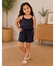 Woonie Cotton Woven Sleeveless Floral Printed Coordinating Top & Shorts Set  - Navy Blue