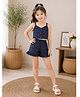 Woonie Cotton Woven Sleeveless Cat Printed Coordinating Top & Shorts Set - Navy Blue