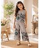 Woonie Cotton Woven Sleeveless Floral Printed Coordinating Top & Palazzo Set - Grey