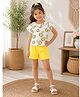Woonie Cotton Woven Half Sleeves Floral Printed Top & Shorts Set - White