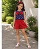 Woonie Cotton Woven Sleeveless Bow Applique Detailed Polka Dots Printed Top & Shorts Set - Blue