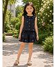 Woonie Cotton Woven Sleeveless Floral Embroidered Coordinating Top & Shorts Set - Navy Blue