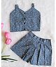 Woonie Cotton Woven Sleeveless Floral Printed Coordinating Top & Skorts Set - Blue