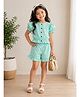 Woonie Cotton Woven Floral Printed Coordinating Top & Shorts Set - Light Green