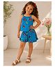 Woonie Woven Sleeveless Floral  Printed Coordinating Top & Shorts Set - Blue