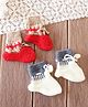 Woonie Knit Pack Of 2 Colour Blocked & Pom Pom Embellished Socks - Red & Cream