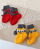 Woonie Knit Pack Of 2 Colour Blocked & Pom Pom Embellished Socks - Yellow & Red