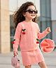 Mark & Mia Viscose Cable Knit Full Sleeves Solid Sweater Set With Cherry Applique- Pink