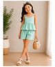 Woonie Cotton Woven Sleeveless Floral Printed  Coordinating Top & Shorts Set - Light Green
