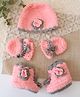 Woonie Handknitted Floral Applique Detailed Cap With Mittens & Booties - Peach - Circumference - 35 Cm