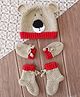 Woonie Handknitted Animal Designed Ears Applique Detailed Cap With Mittens & Booties - Beige - Circumference - 37.5 Cm