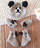 Woonie Handknitted Animal Designed Ears Applique Detailed Cap With Mittens & Booties - Grey - Circumference - 35 Cm