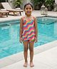 Kaboosh Sleeveless Wave Printed Frock Style Swimsuit With Attached Shorts - Pink