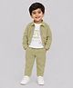 CANDY HOUSE Corduroy Woven Full Sleeves Mask Embroidered Shirt & Pants Set With I Have Superpowers Text Printed Tee - Light Green