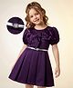 Hola Bonita Woven Half Sleeves Party Dress With Bow Applique & Belt - Plum