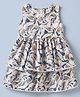 Kookie Kids Woven Layered Dress with Sleeveless and Leaves Print in Beige
