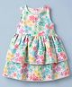 Kookie Kids Woven Layered Frock with Sleeveless and Floral Print in Pink