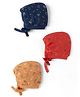 Simply Interlock Knit Baby Caps with Space, Animal & Vehicle Design Pack of 3 Navy Blue, Red, Mustard - Diameter 8 cm
