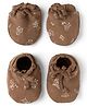 Simply Interlock Knit Mittens & Booties with Robot Print - Brown