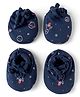 Simply Interlock Knit Mittens and Booties with Space Theme Design - Navy Blue