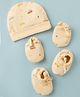 Simply Interlock Knit Cap, Mitten & Booties Set With Vehicle Print Beige - Diameter 9.5 cm