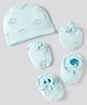 Simply Interlock Knit Cap, Mitten & Booties Set With Elephant Print Aqua Blue - Diameter 9.5 cm