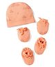 Simply Interlock Knit Cap, Mitten & Booties Set With Elephant Print Peach - Diameter 9 cm