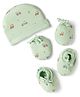 Simply Interlock Knit Cap, Mitten & Booties Set With Vehicle Print Green - Diameter 9.5 cm
