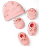 Simply Interlock Knit Cap, Mitten & Booties Set With Teddy Bear Print Pink - Diameter 9 cm