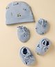 Simply Interlock Knit Cap, Mitten & Booties Set With Vehicle Print Blue - Diameter 9 cm