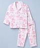 Kookie Kids India Interlock Knit Full Sleeves Shirt & Pyjama Night Suit Co-Ords Set With Animal & Heart Print - Pink