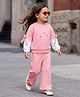 Babyhug 100% Cotton Terry Knit Full Sleeves Top & Pant Set With Text Print & Bow Applique - Pink