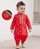 EARTHY TOUCH Cotton Jersey Knit Full Sleeves Kurta Dhoti Set With Floral Foil Print & Sequin Lace Detailing - Red