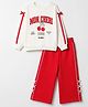 Babyhug 100% Cotton Knit Full Sleeves Mon Cheri Printed Top & Pant With Bow Applique - White & Red