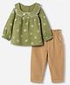 Babyhug 100% Cotton Terry Knit Full Sleeves Top and Pant with Full Length and Floral Print in Green