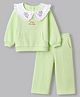 Babyhug 100% Cotton Terry Knit Full Sleeves Top & Pant Set With Floral Embroidery - Limegreen