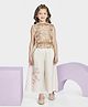 Peppermint Linen Woven Sleeveless Top & Trouser With Floral Embroidered Jacket - Brown