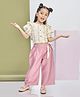 Peppermint Cotton Woven Half Puffed Sleeves Floral Printed Top & Pants Set - Peach