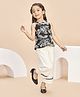Peppermint Linen Woven Sleeveless Floral Embroidered Top & Pants Set - Black