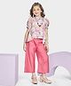 Peppermint Viscose Woven Half Sleeves Leaves Printed Top & Pants Set - Peach