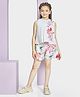 Peppermint Synthetic Woven Sleeveless Floral Printed Top & Shorts Set - White