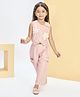 Peppermint Cotton Woven Sleeveless Floral Embroidered Top & Pants Set - Peach