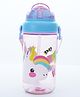QIPS 400 ml Tritan Sipper Plastic Bottle with Silicone Straw, Slide Lid, Carry Strap & Unicorn Print - Blue
